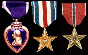 Purple Heart, Silver Star and Bronze star without V device