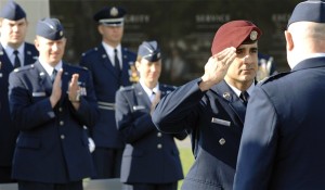 Air Force Pararescue airman saluting